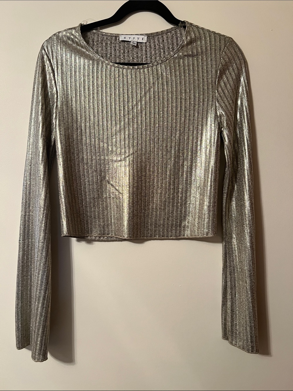 HYFVE Silver and gold Metallic Ribbed Long-Sleeve Crop Top